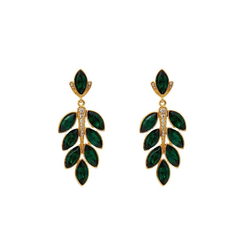 Best hoop earrings with sterling silver for an affordable and chic design-Gold & Emerald Leave Post Drop Earring