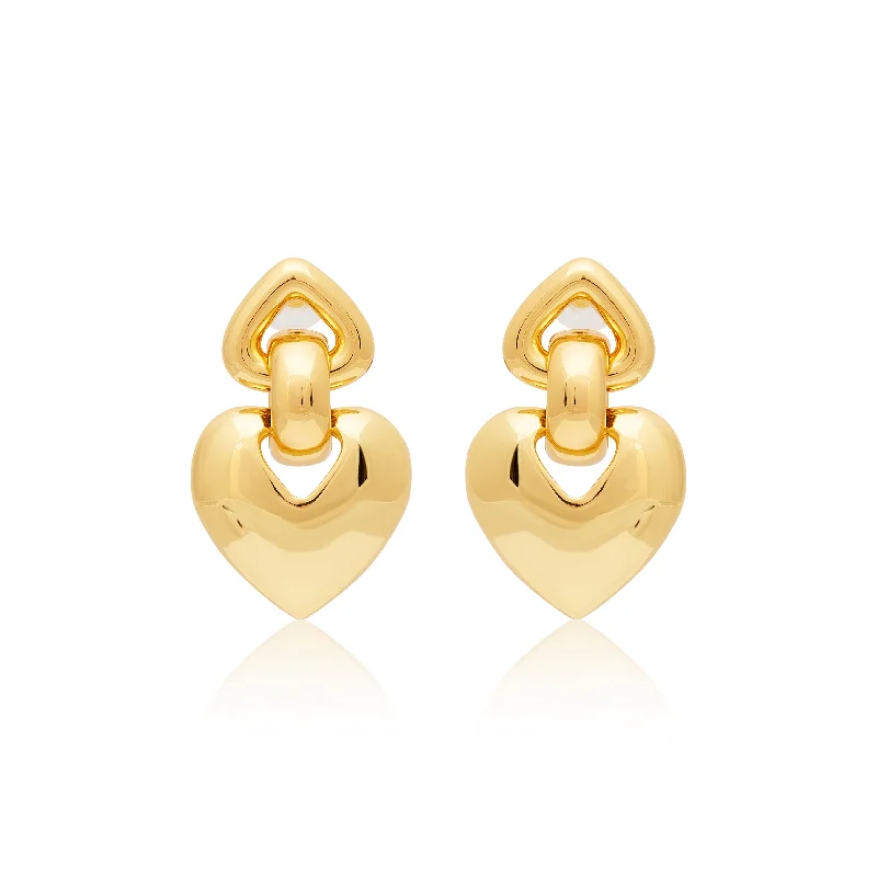 Best hoop earrings with custom engravings for a personalized and meaningful gift-Gold Heart Drop Post Earrings