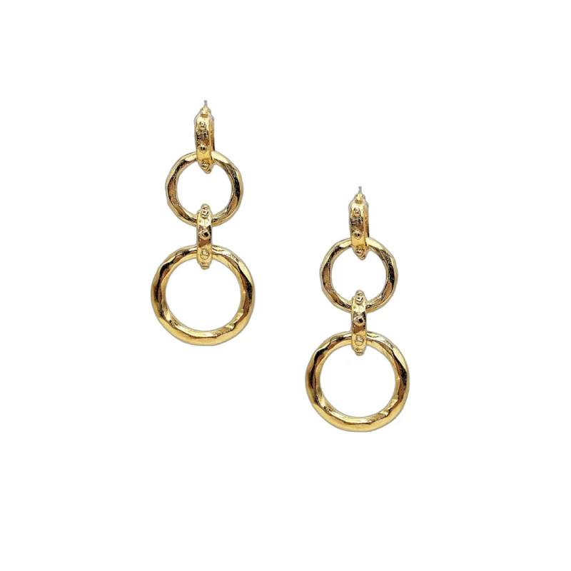 Best hoop earrings with geometric hexagon shapes for a modern, angular look-Gold Hammered Double Circle Pierced Earrings