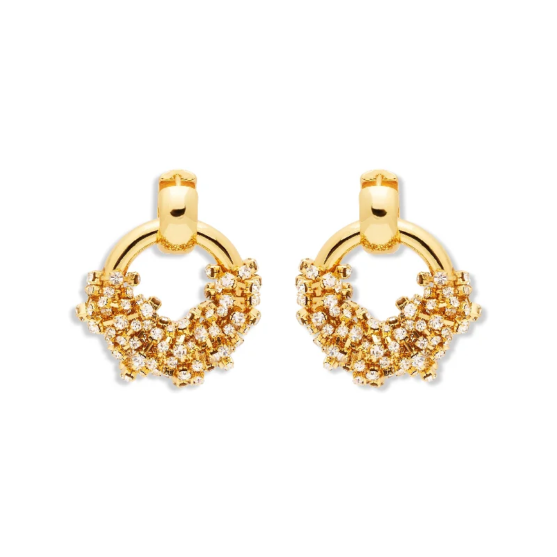 Hoop earrings with braided patterns for a detailed and textured finish-Gold & Rhinestone Cluster Door Knocker Earrings