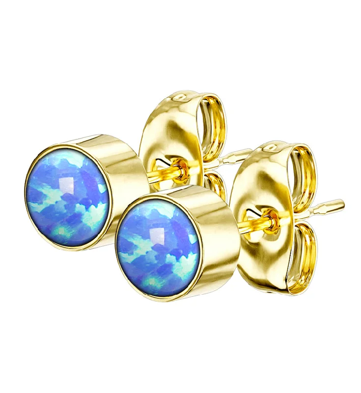 Best hoop earrings with multi-colored gemstones for a vibrant and lively touch-Gold PVD Bezel Blue Opalite Stainless Steel Earrings