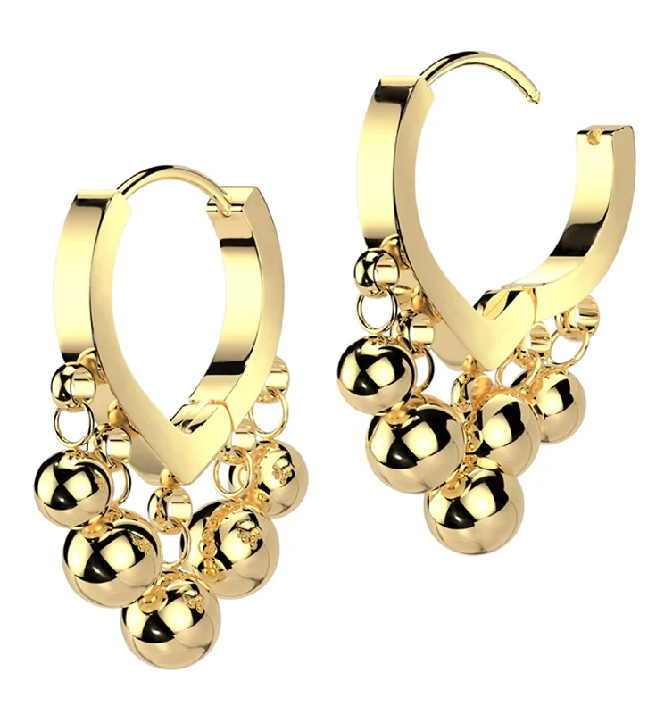 Hoop earrings with abstract shapes for an artistic and creative touch-Gold PVD Dangle Beads Stainless Steel Hinged Hoop Earrings