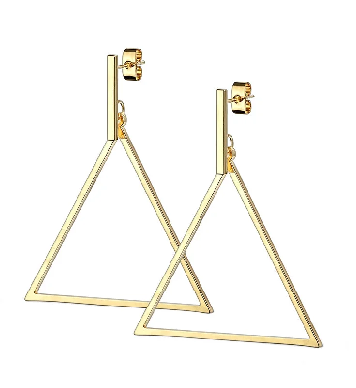 Hoop earrings with resin accents for a bold and colorful design-Gold PVD Triangle Hanging Earrings