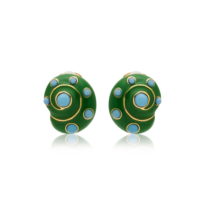 Hoop earrings with polished metal for a shiny and high-quality finish-Jade & Turquoise Snail Pierced Earrings