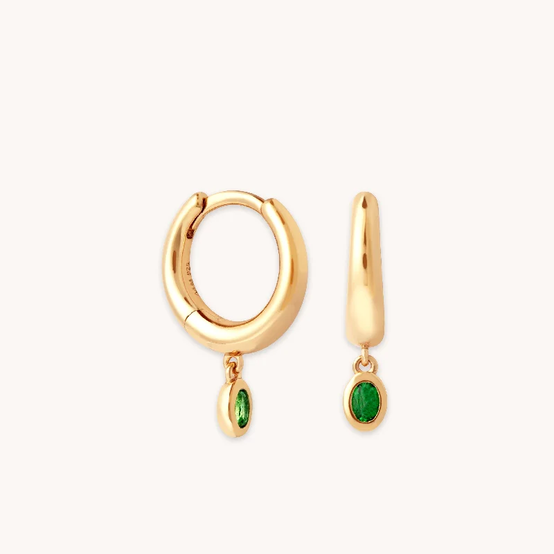 Hoop earrings with gold accents for a warm, elegant statement piece-Green Topaz Charm Huggies in Gold