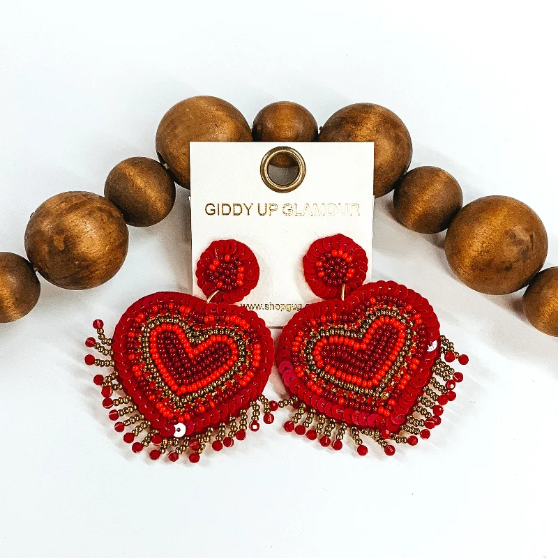 Stylish hoop earrings with diamond accents for an elegant and sparkling effect-Happy Hearts Beaded Earrings in Red