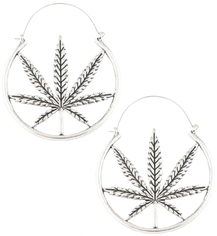 Best hoop earrings with intricate beaded details for a textured, stylish appearance-Cannabis Leaf Stainless Steel Plug Hoops