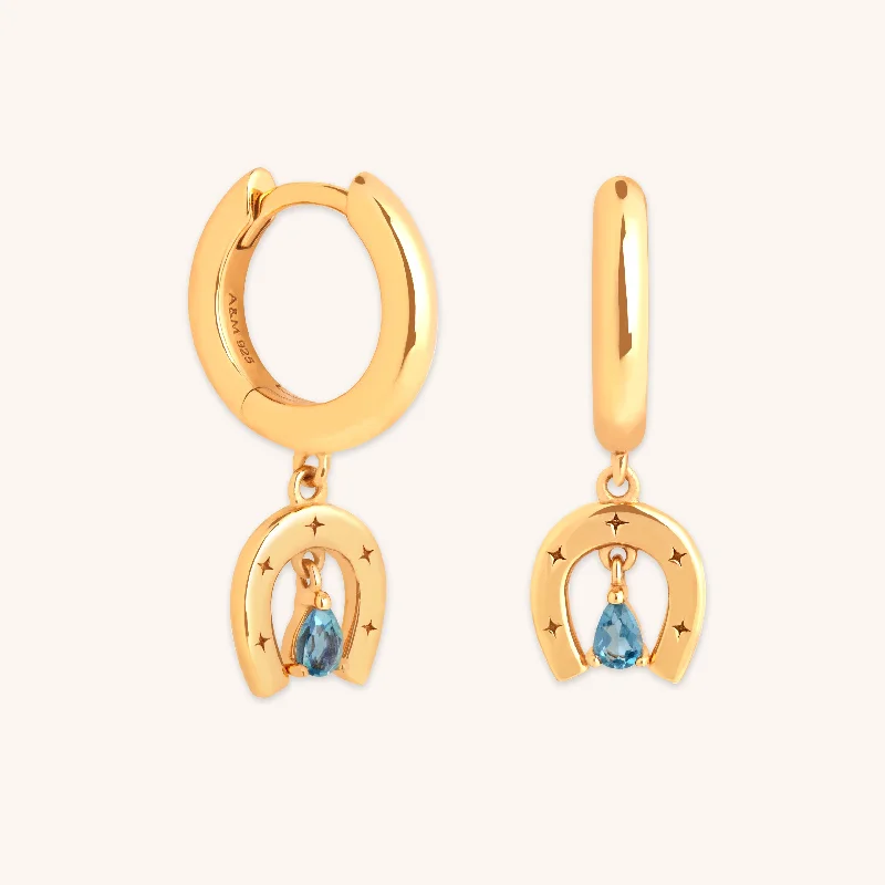 Hoop earrings with resin accents for a bold and colorful design-Horseshoe Charm Huggies in Gold