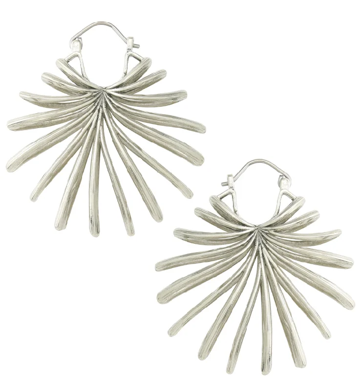 Best hoop earrings with infinity designs for a timeless and meaningful symbol-Lady Palm Leaf White Brass Hangers / Earrings