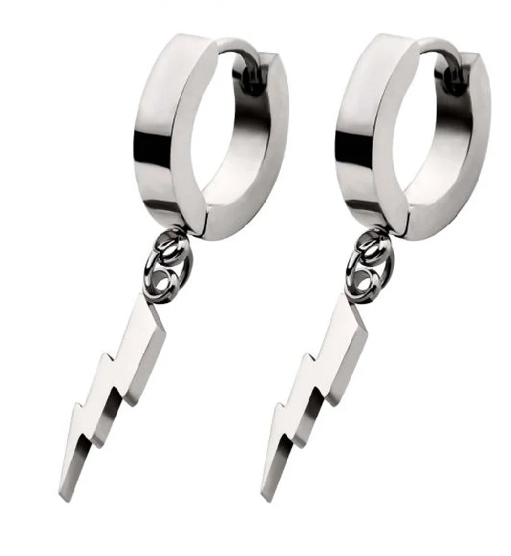 Hoop earrings with polished metal for a shiny and high-quality finish-Lightning Stainless Steel Huggie Earrings