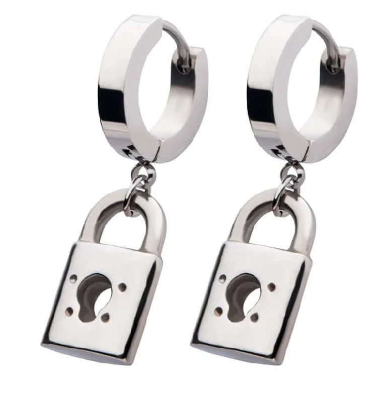 Hoop earrings with multi-tone finishes for a colorful and layered effect-Lock Stainless Steel Huggie Earrings