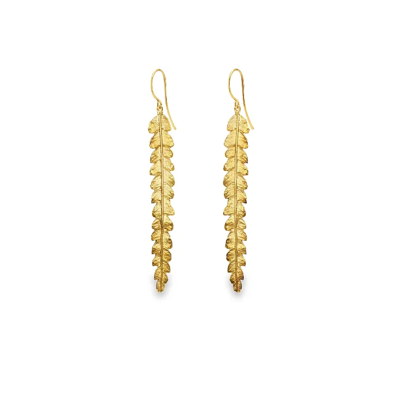 Best hoop earrings with turquoise stones for a bohemian-inspired vibe-Gold Long Fern Earrings