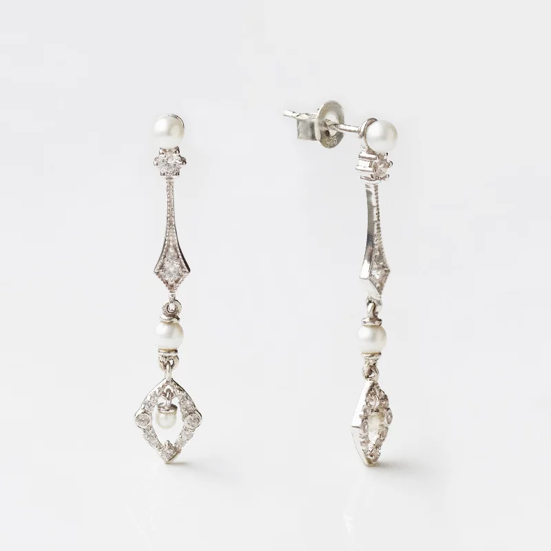 Hoop earrings with a matte finish for a sleek and sophisticated appearance-Lydia Deco Vintage Pearl Earrings