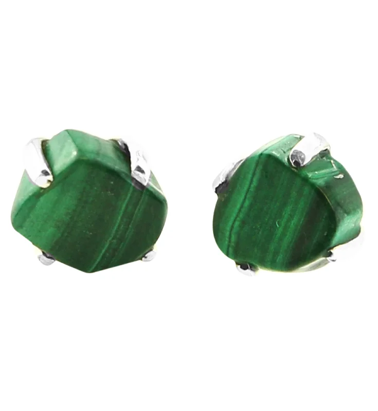 Best hoop earrings with cubic zirconia for a budget-friendly, dazzling look-Malachite Stone Prong Set Sterling Silver Earrings