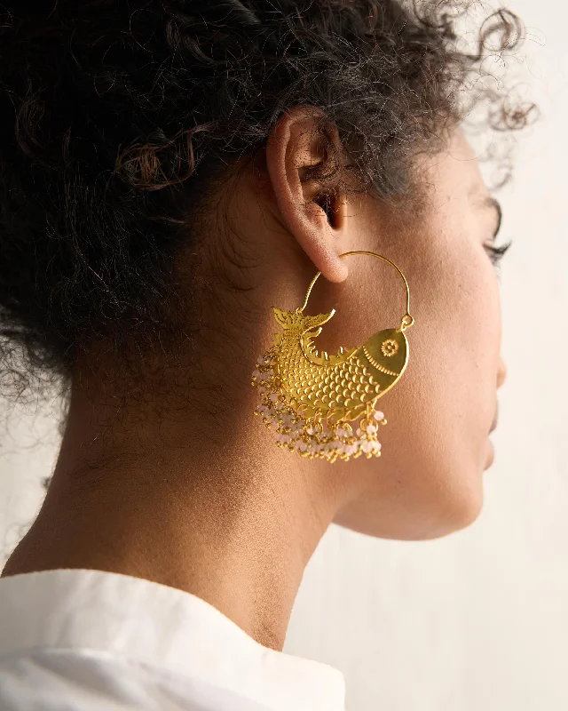 Hoop earrings with luxe velvet finishes for a rich and luxurious touch-Meen Bali - Gold & Pink