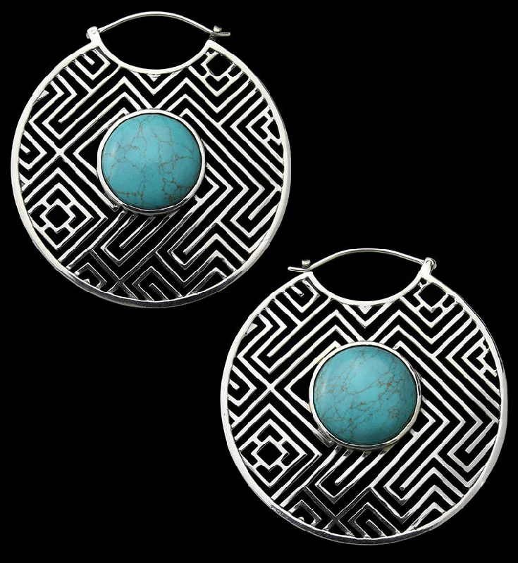 Best hoop earrings with butterfly motifs for a playful and whimsical appearance-Mesh Howlite Turquoise Stone White Brass Ear Weights