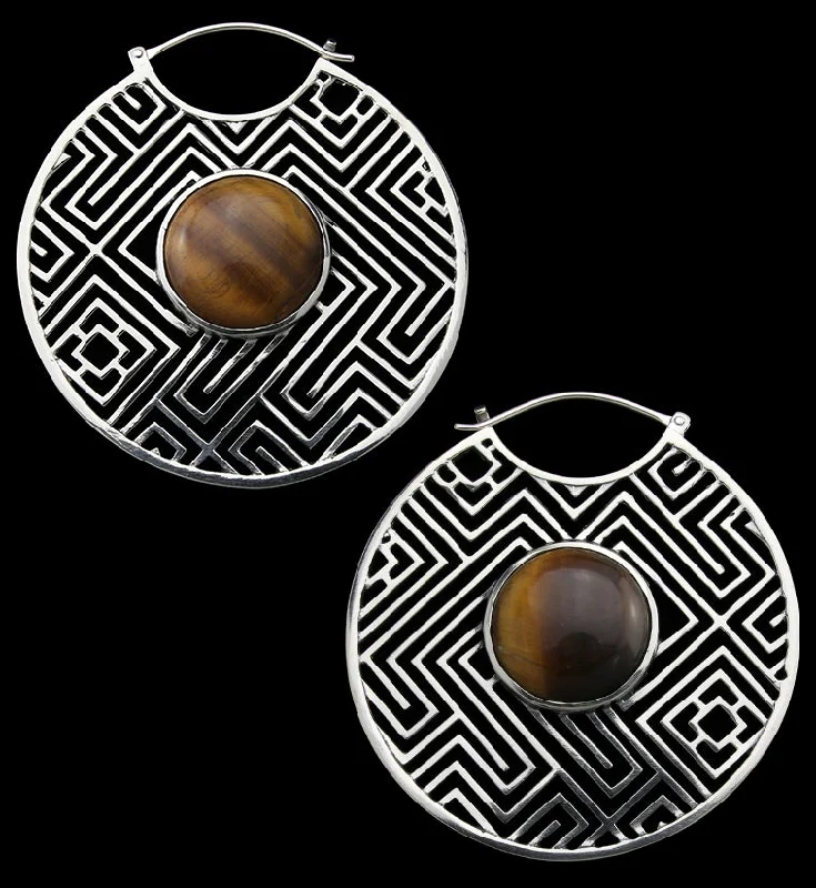 Best hoop earrings with custom engravings for a personalized and meaningful gift-Mesh Tigers Eye Stone White Brass Ear Weights