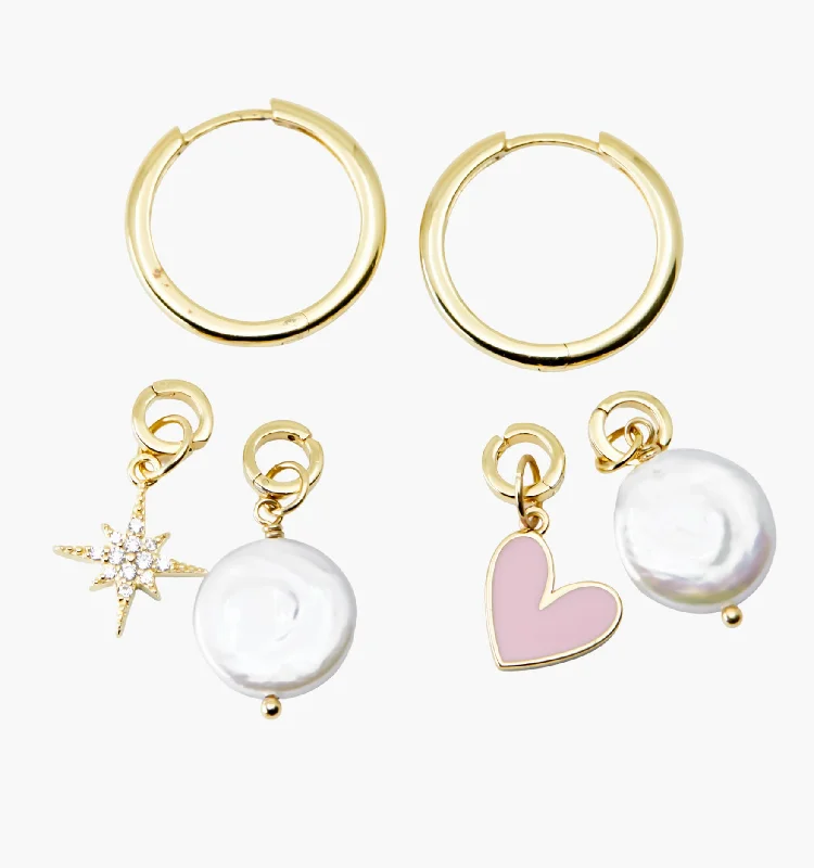 Best hoop earrings with Swarovski crystals for added sparkle and luxury-Midi Hoops & Charms Set - Pink