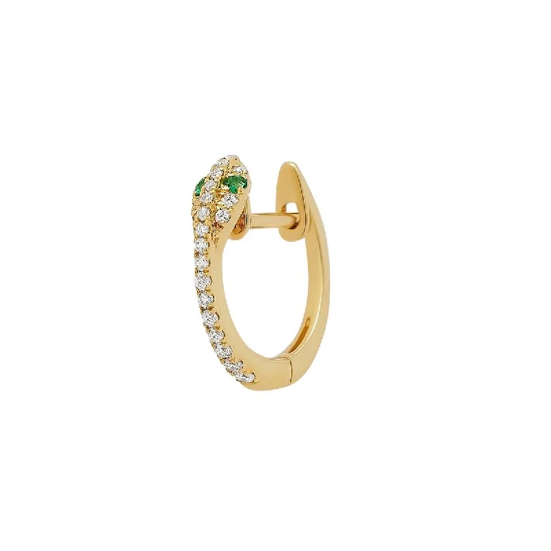 Hoop earrings with enamel stripes for a colorful and eye-catching design-Diamond Snake Hoop - Emerald Eyes | .85GMS .09CT | Single