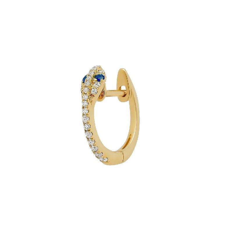 Hoop earrings with faceted crystals for added sparkle and shine-Diamond Snake Hoop - Sapphire Eyes | .85GMS .09CT | Single