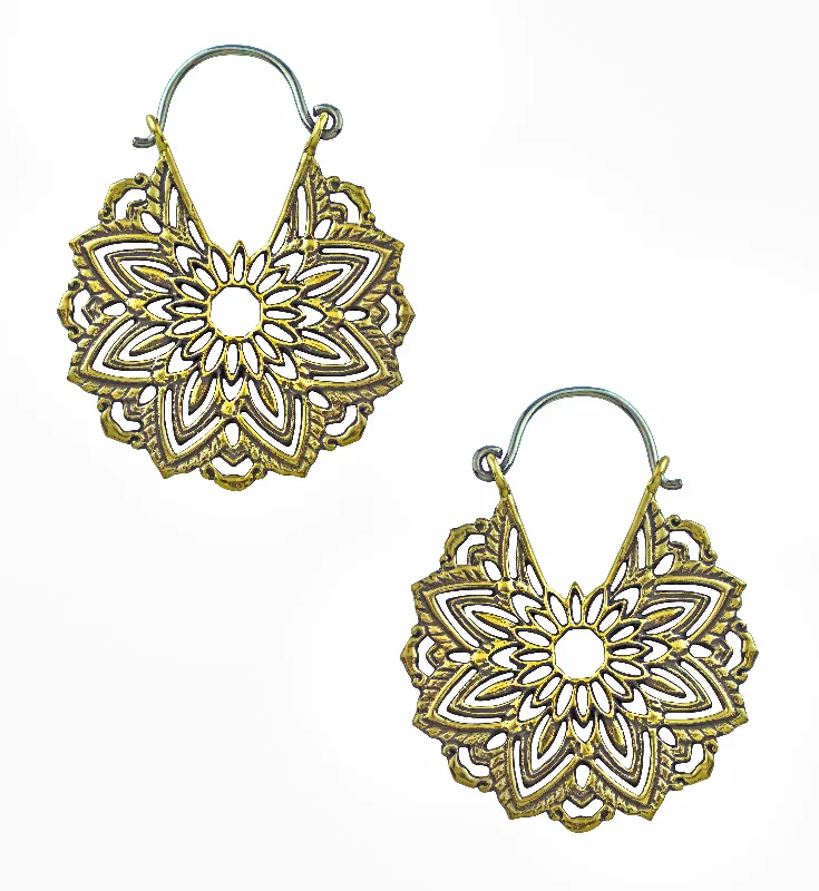 Best hoop earrings with geometric cuts for a sharp, modern appeal-Mini Mandala Brass Plug Hoops / Earrings