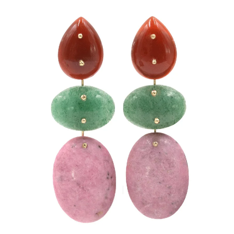 Hoop earrings with hammered textures for a boho-chic and rustic vibe-Mobile Earrings Carnelian, Aventurine and Rhodonite