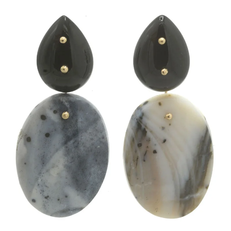 Best hoop earrings with braided leather for a rustic, stylish finish-Mobile Earrings Onyx Dendritic Agate