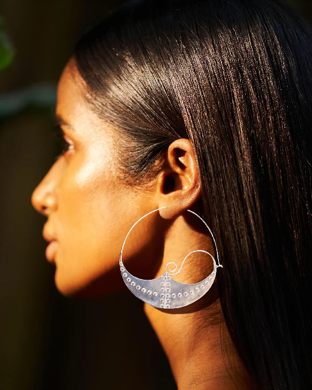 Hoop earrings with pearl accents for a chic and classic style-Moorish Moon Bali - Silver