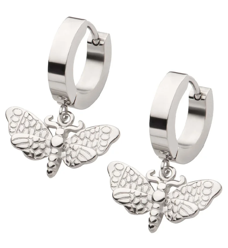 Hoop earrings with circle designs for a classic and timeless shape-Moth Stainless Steel Hoop Huggie Earrings