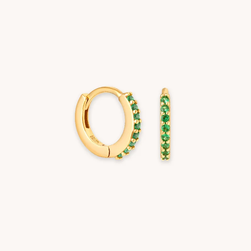 Best hoop earrings with geometric shapes for a modern and artistic appeal-May Birthstone Huggies in Gold with Emerald CZ