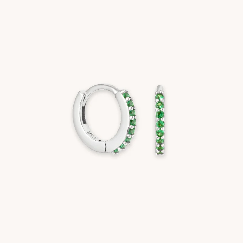 Hoop earrings with rhinestone-studded rims for a glamorous touch-May Birthstone Huggies in Silver with Emerald CZ