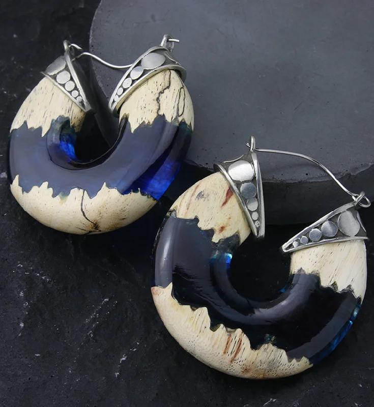 Hoop earrings with spiral designs for a dynamic and fluid look-Ocean Resin Tamarind Wood Hangers / Earrings