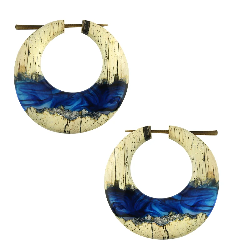 Hoop earrings with stacked layers for a bold and textured design-Ocean Resin Tamarind Wood Hoop Earrings