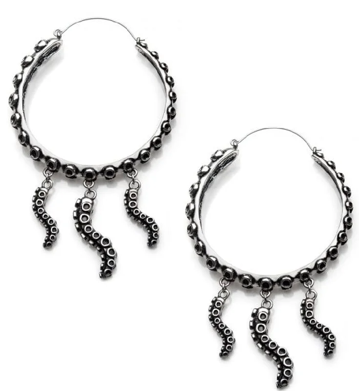 Hoop earrings with polished metal for a shiny and high-quality finish-Octopus Tentacles Plug Hoops