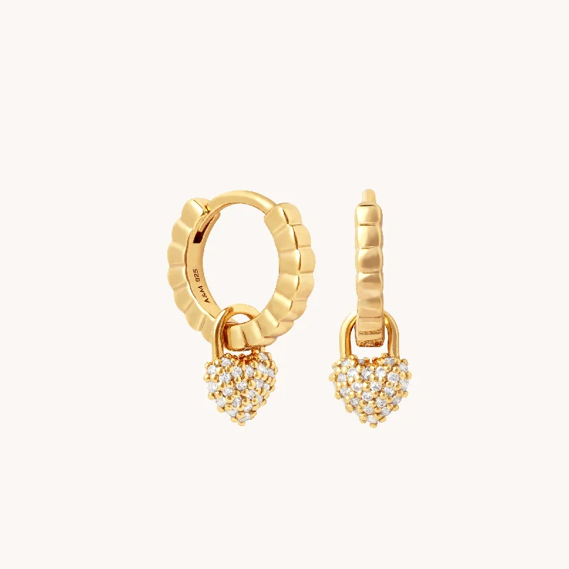 Best hoop earrings with matte finish for a sophisticated, understated design-Heart Pavé Charm Huggies in Gold