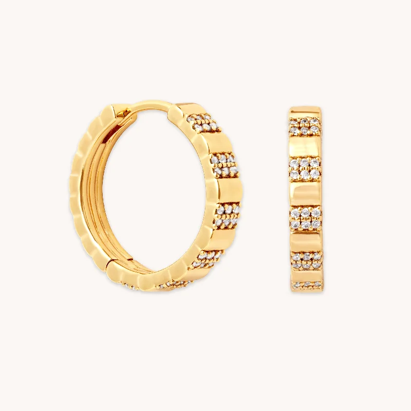 Hoop earrings with abstract shapes for an artistic and creative touch-Pleated Crystal Hoops in Gold