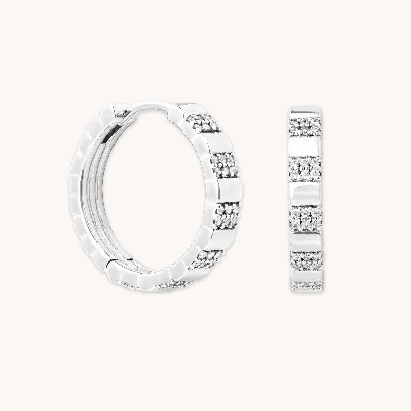 Hoop earrings with textured gold for a refined and sophisticated aesthetic-Pleated Crystal Hoops in Silver