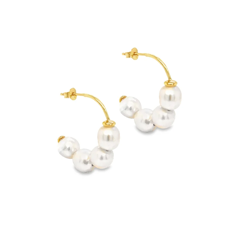 Best hoop earrings with satin ribbons for a soft, feminine appearance-Pearl Cloud Hoop Earrings Gold