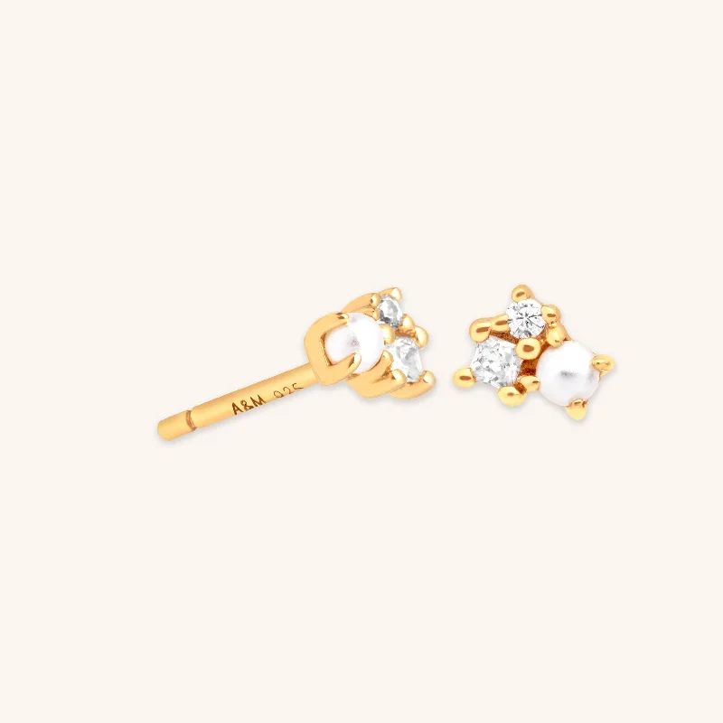 Hoop earrings with luxe velvet finishes for a rich and luxurious touch-Pearl & Crystal Studs in Gold