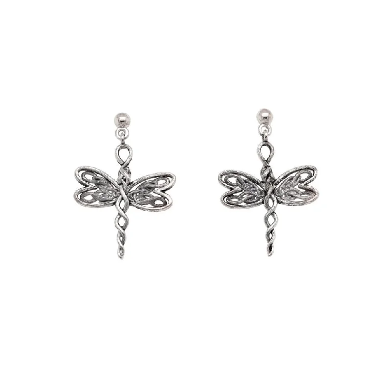 Hoop earrings with hearts for a sweet and romantic gesture-Silver Dragonfly Post Earrings