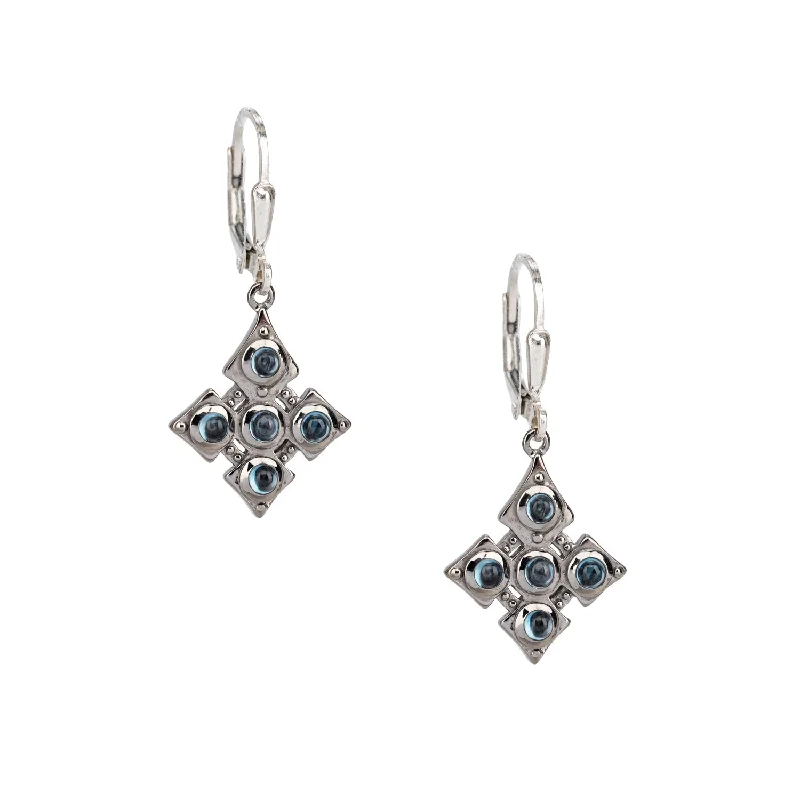 Hoop earrings with removable pendants for a versatile and customizable accessory-Silver Celtic Cross Earrings - Blue Topaz