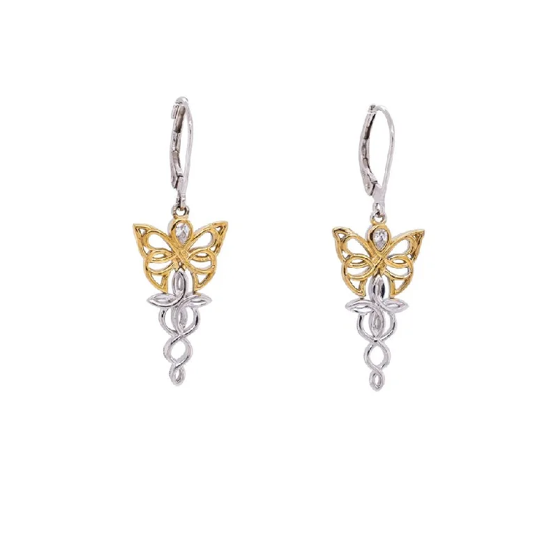 Hoop earrings with oversized pearl accents for a statement-making look-Silver and 10k Yellow or Rose Gold Butterfly Earrings - Cubic Zirconia