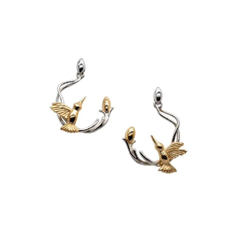 Best hoop earrings with geometric shapes for a modern and artistic appeal-Silver and 10k Gold Hummingbird Post Earrings