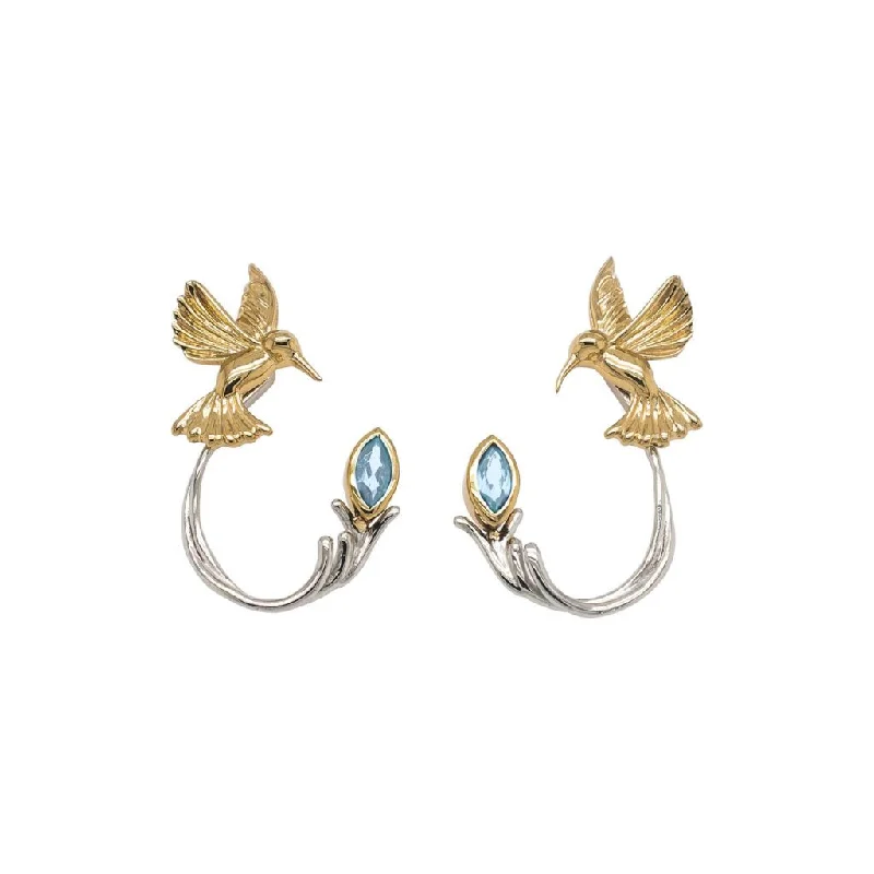 Best hoop earrings with vintage coins for a retro, antique-inspired style-SIlver and 10k Gold Hummingbird Stud with Earring Jacket - Blue Topaz/Rhodolite/White Topaz/Peridot