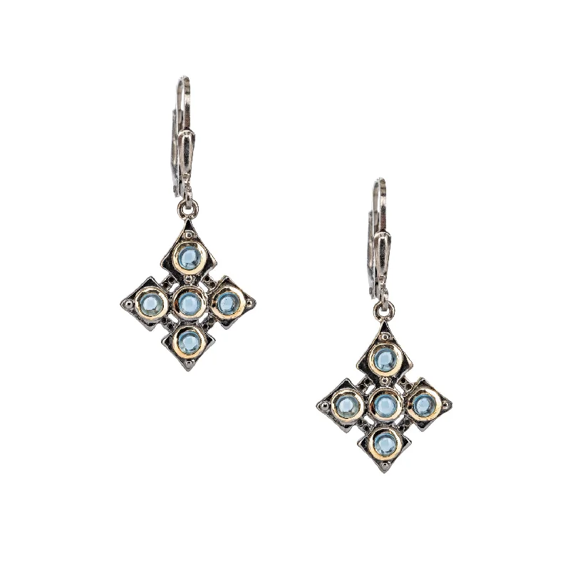 Hoop earrings with a matte black finish for a sleek, edgy vibe-Silver and 10k Gold Celtic Cross Earrings - Blue Topaz