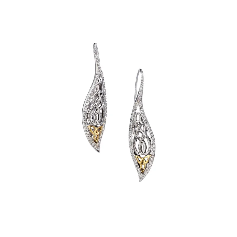 Best hoop earrings with infinity designs for a timeless and meaningful symbol-Silver Rhodium and 10k Yellow Gold Barked Leaf Hook Earrings