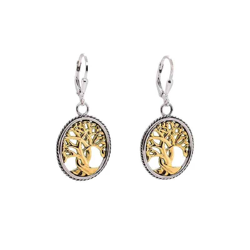 Best hoop earrings with tribal designs for a cultural and exotic aesthetic-Silver and 10k Yellow or Rose Gold Tree of Life Earrings