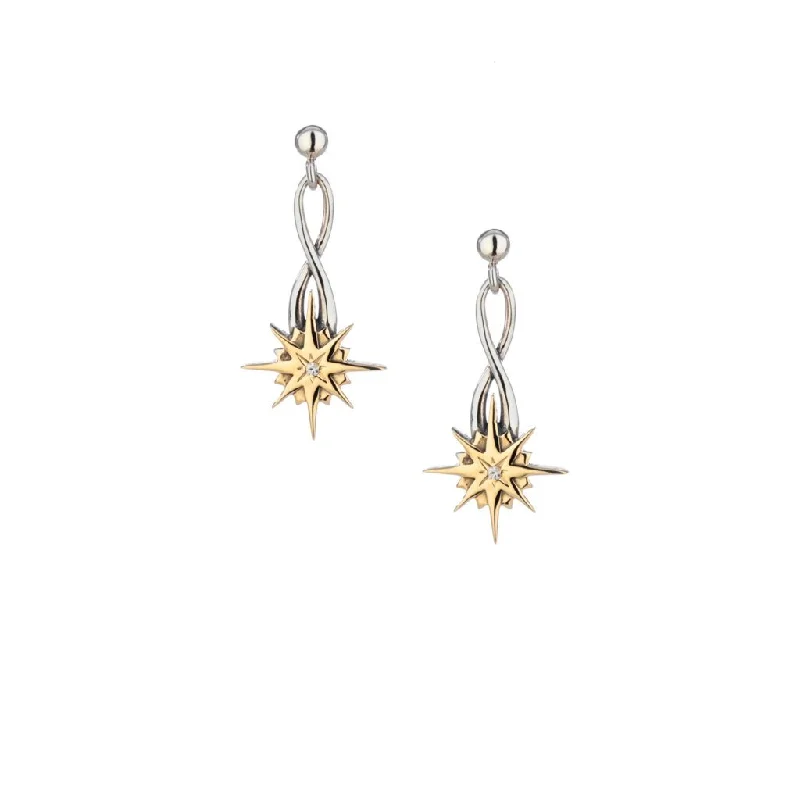 Best hoop earrings with delicate chain details for a trendy and stylish design-Silver and 10k Gold Compass Star Post Earrings