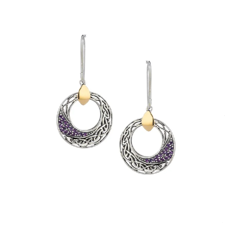 Hoop earrings with snake print designs for an edgy, wild appearance-Silver and 10k Gold Comet Round Hook Earrings with Amethyst or Topaz