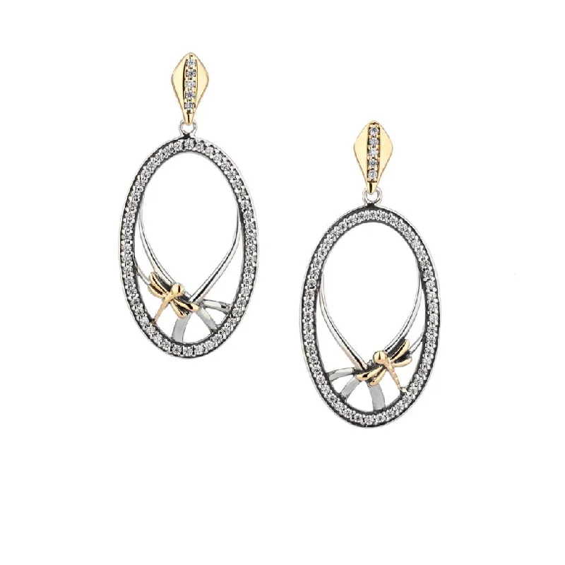 Best hoop earrings with marbled designs for a trendy and artistic effect-Silver and 10k Gold Dragonfly Gateway Post Earrings